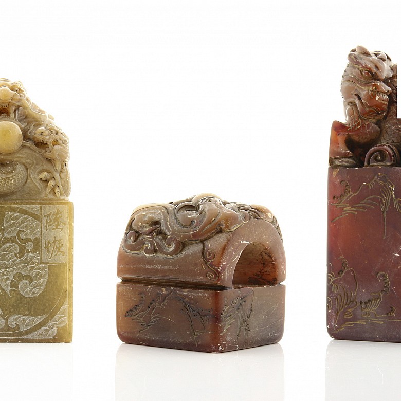 Three Chinese hard stone stamps, 20th century