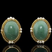 Earrings in 18 kt yellow gold, stones and pearls, 20th century