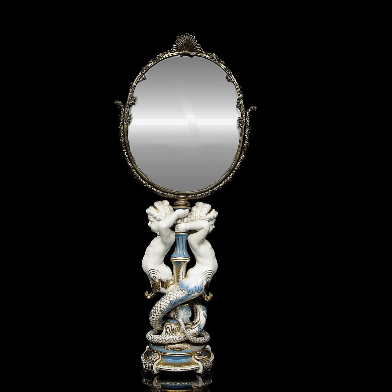 Sèvres style dressing table mirror ‘Tritones’, 20th century