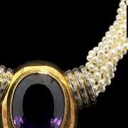 Pearl necklace with yellow gold and one amethyst - 5