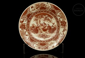 Iron-red enamelled porcelain plate ‘Garden Scene’, with Yongle mark