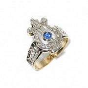 18 kt two-tone gold ring with diamonds and sapphire