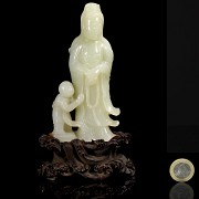 Hetian “Guanyin and Shancai” white jade figurine, Qing dynasty