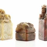 Three Chinese hard stone stamps, 20th century