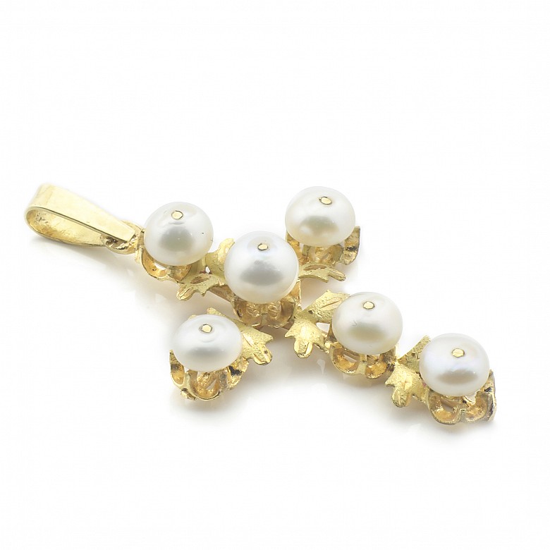 18k yellow gold and pearls cross