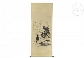 Chinese painting ‘Herons’, 20th century