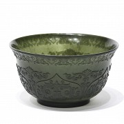 Carved green jade bowl, 20th century