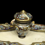 Cloisonné oval writing desk, early 20th century