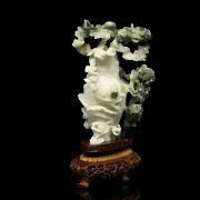 Chinese jade vase with lid and wood pedestal, 20th century