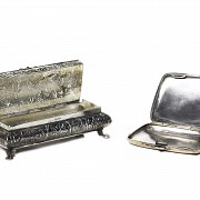 Silver box and cigarette case.