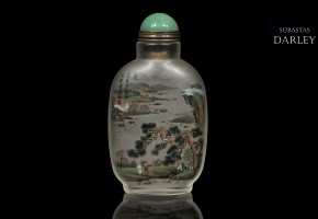 Botella de rapé de vidrio pintado, Zhou Leyuan, dinastía Qing