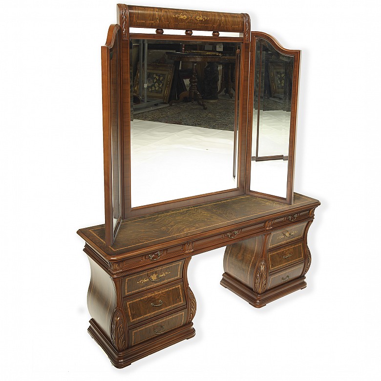 Walnut palm wood vanity cabinet - 1