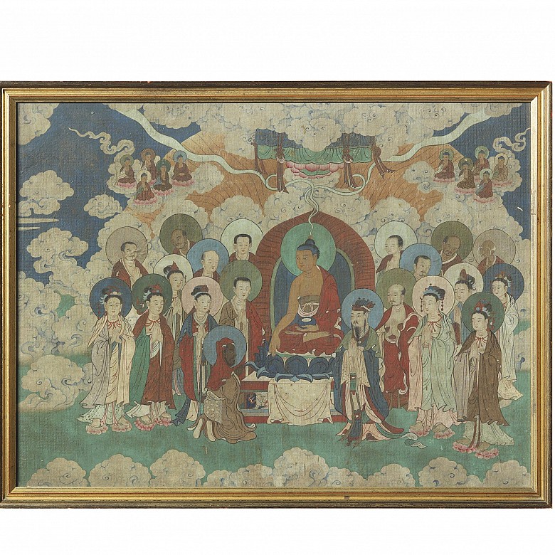 Chinese painting “Buddha and heavenly court”, 20th century