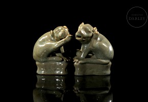 Pair of glazed ceramic ‘Lions’ figures, Qing dynasty