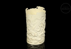 Carved ivory cylinder ‘Dragons’, 20th century