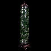 Pair of spinach green jade incense burners, Qing dynasty