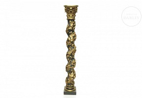 Solomonic carved and polychromed wooden column, 20th century