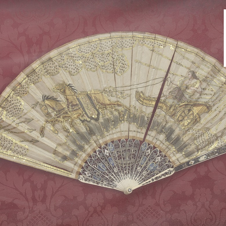 Hand fan with carved bone handle, 19th century