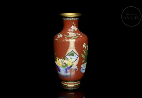 Red cloisonné vase, 20th century