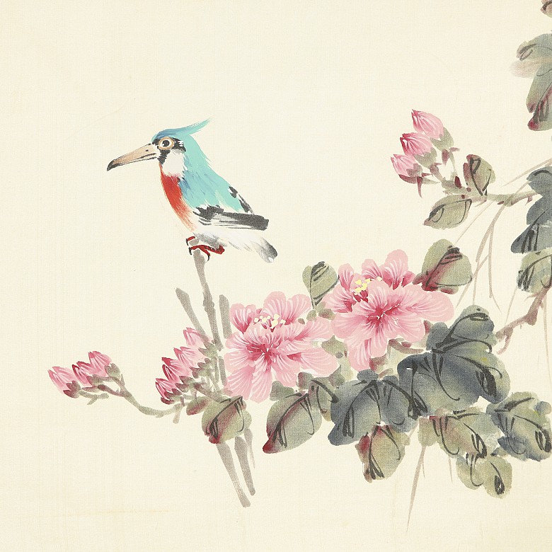 Three chinese paintings ‘Blossoming branches with birds’, 20th century - 3