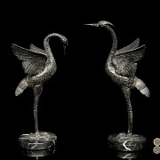 Pair of silver herons, 20th century