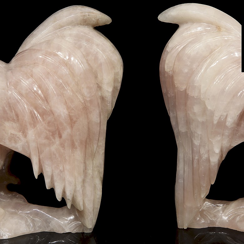 Pair of carved quartz roosters, China.