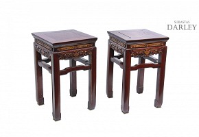 Pair of carved wooden stools, 20th century