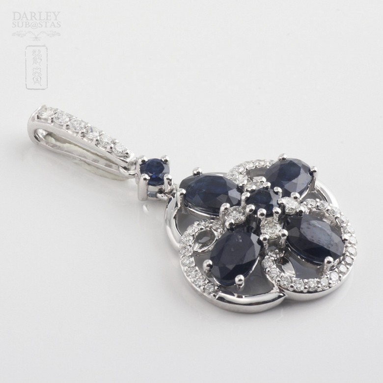 Pendant  sapphire2 .85cts and diamond  in white gold - 3