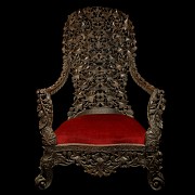 Sillon de madera con asiento de terciopelo, China, S.XX