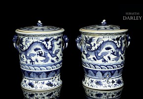 Pair of large lidded containers, 20th century