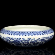 Tintero de porcelana, azul y blanco, S.XX