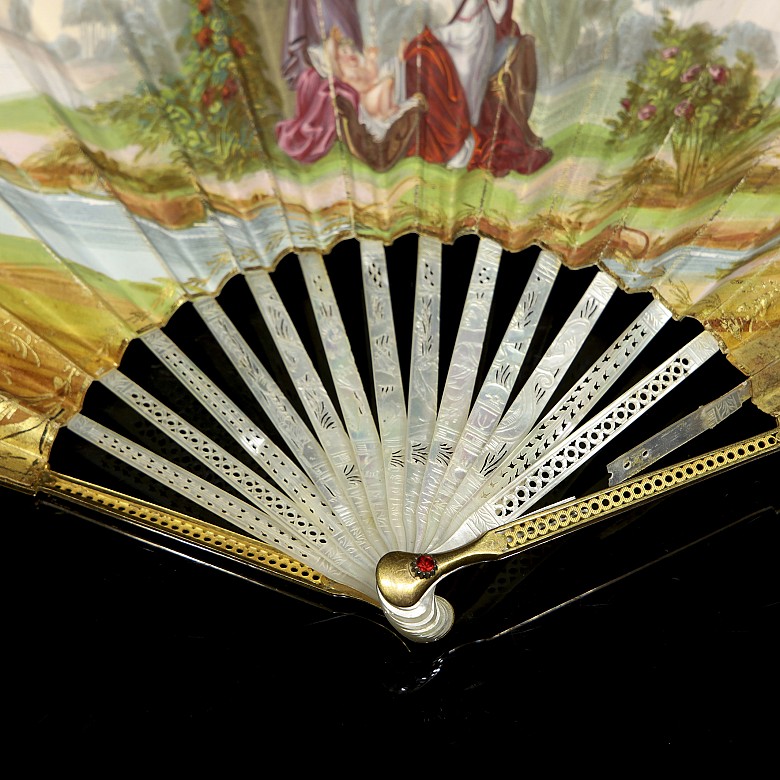 Fan with mother-of-pearl ‘Scenes in the Garden’, 19th century - 1