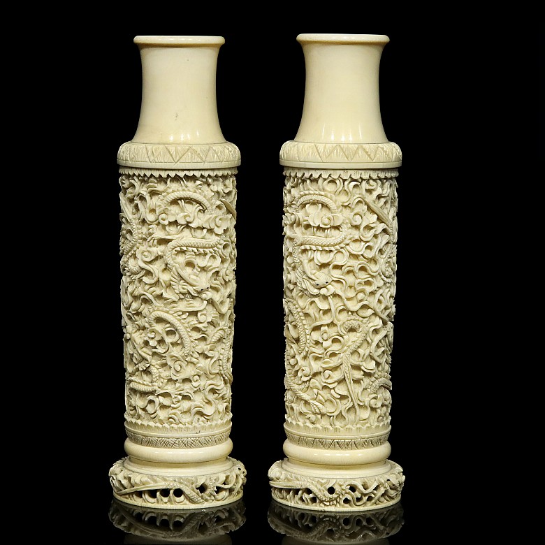 Pair of ivory vases, China, early 20th century