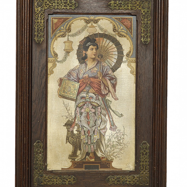 Pair of wooden panels ‘Oriental Women’, early 20th century