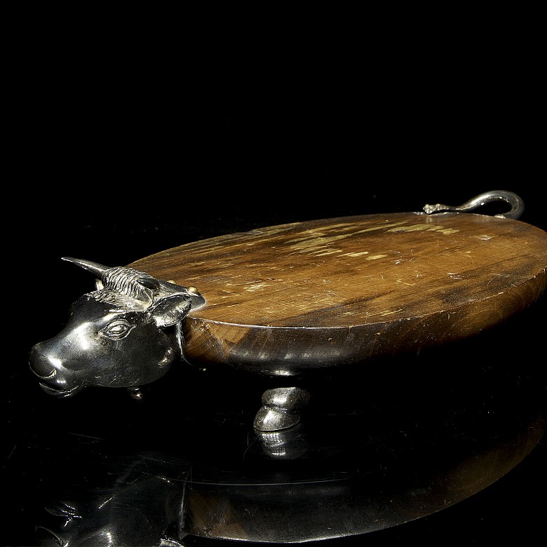 Metal and wooden charcuterie tray, 20th century