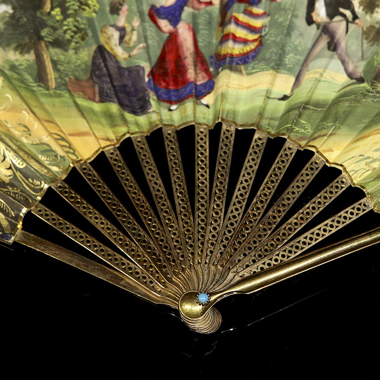 Fan with metal rod and paper country, 19th century