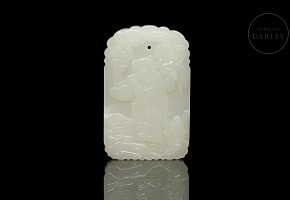 White jade ‘Young Man and Frog’ plaque, Qing dynasty