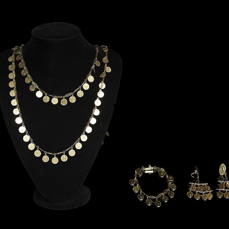 Yellow gold jewellery set with coins, 20th century