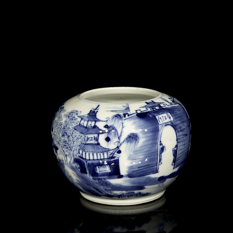 Blue and white porcelain vessel “Landscape”, Qing dynasty