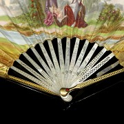 Fan with mother-of-pearl ‘Scenes in the Garden’, 19th century