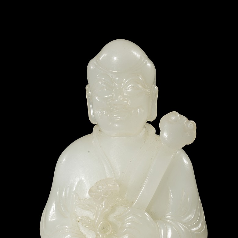 Jade figurine “Luohan with ruyi and flower”, Qing dynasty