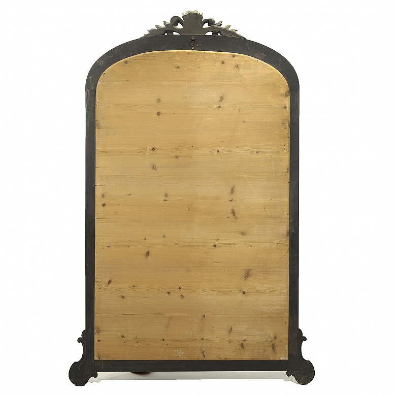 Elizabethan console table with ebonised wooden mirror, 19th century