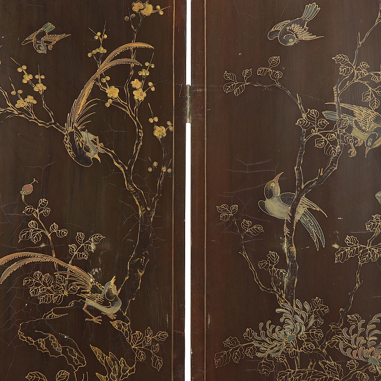 Inlaid lacquered wood folding screen, Qing dynasty