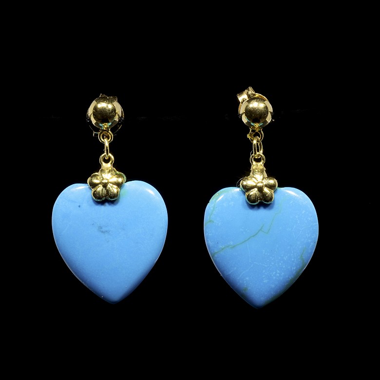 Pendientes en oro amarillo con turquesa - 2