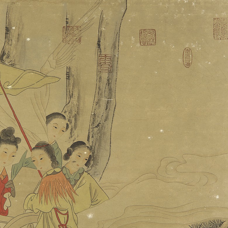 Chinese painting ‘Man on horseback and ladies’, 20th century - 2