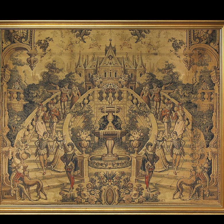 Tapestry with gallant scene, late 20th century