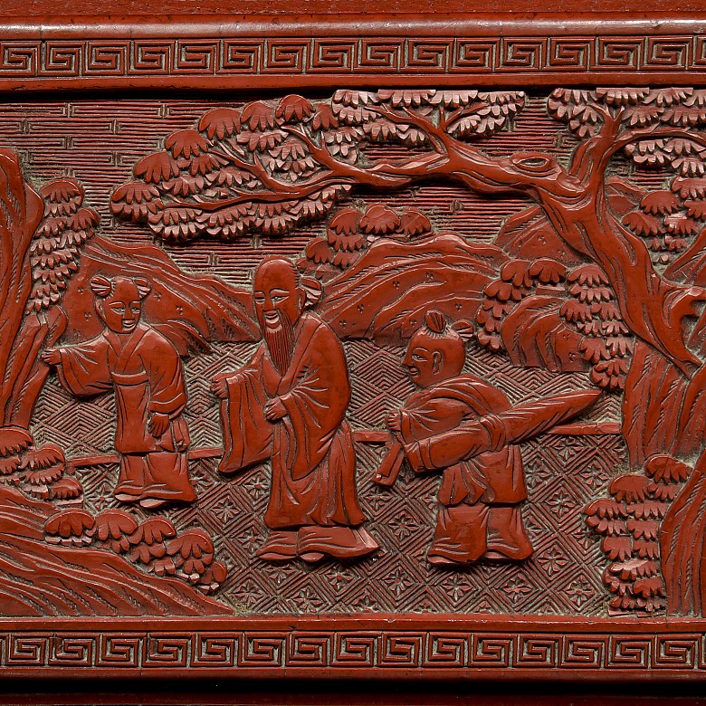 A cinnabar lacquer rectangular box, Qing dynasty