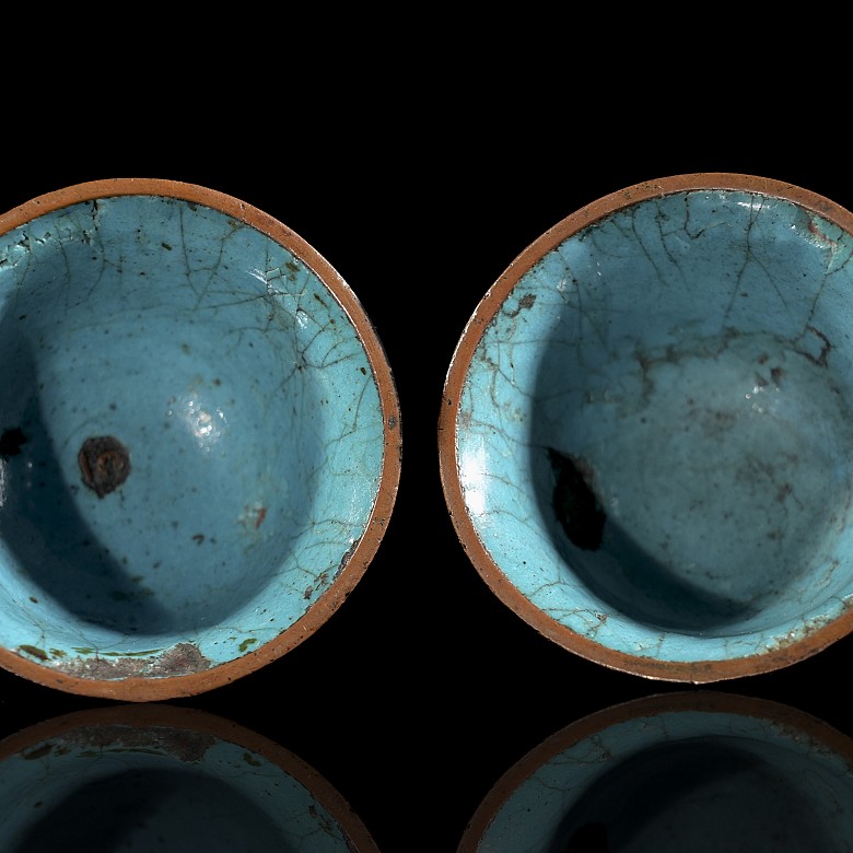 Pair of cloisonné floral-patterned cups, Qing Dynasty