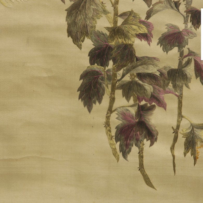 Embroidered silk panel, China, 20th century