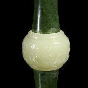 Spinach-green and white jade hat-holder, Qing dynasty